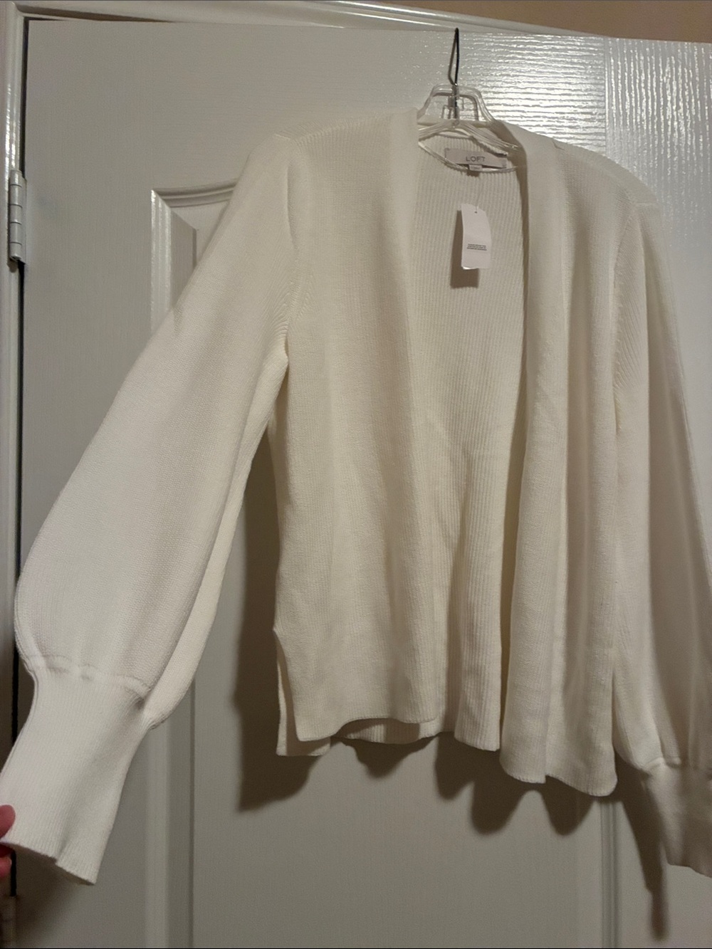 LOFT Cream Open-Front Balloon Sleeve Cardigan Sweater